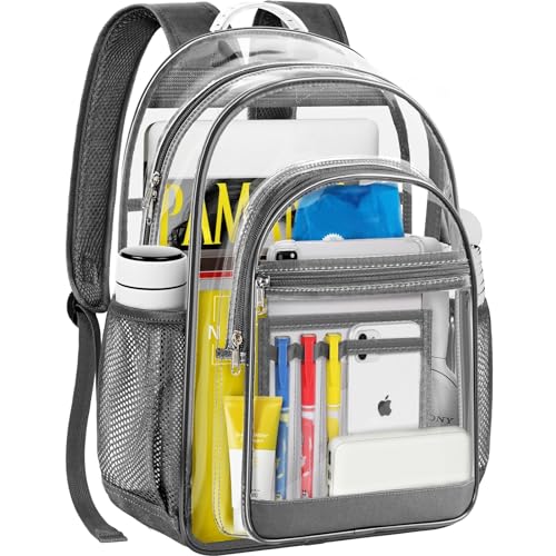 Gray Clear Backpack with Reinforced Bottom F2935