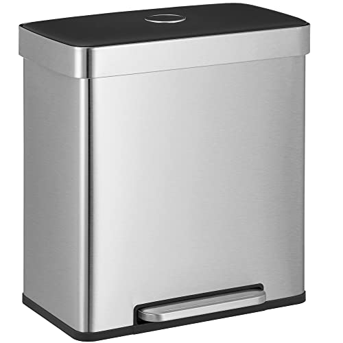 16 Gallons Dual Compartment Stainless Steel Trash Can U6077