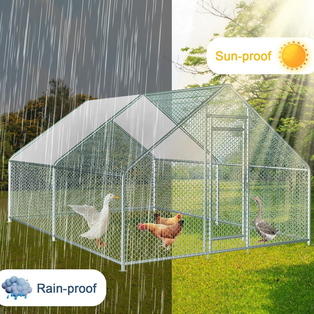 13x10x6.5 FT Metal Chicken Coop with Waterproof Cover B753