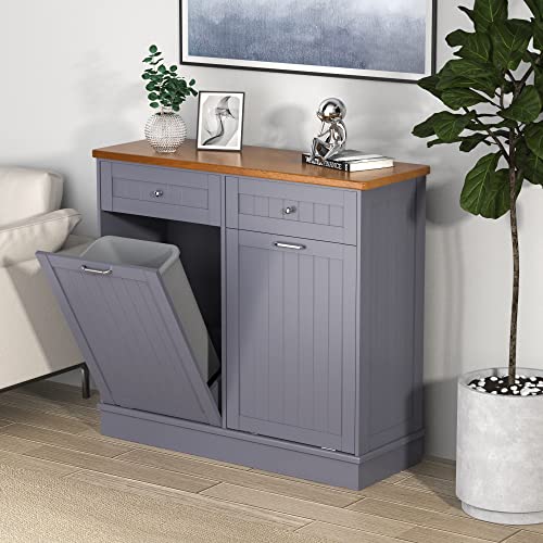 Black Double Tilt Out Trash Cabinet 20 Gallon with Solid Wood Tabletop H99749