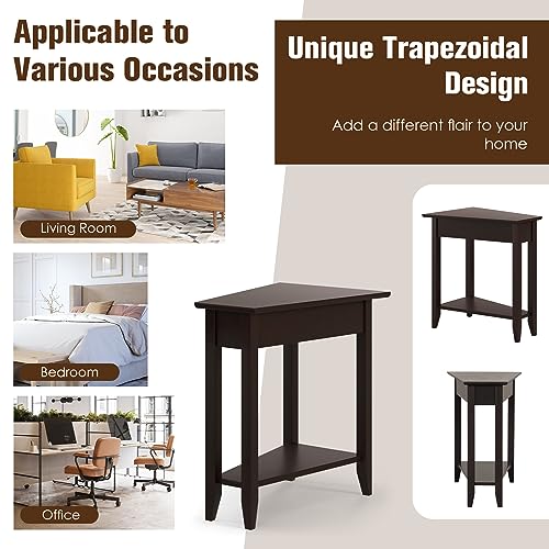 Espresso Wedge End Table with Storage Shelf and Solid Wood Legs W98822