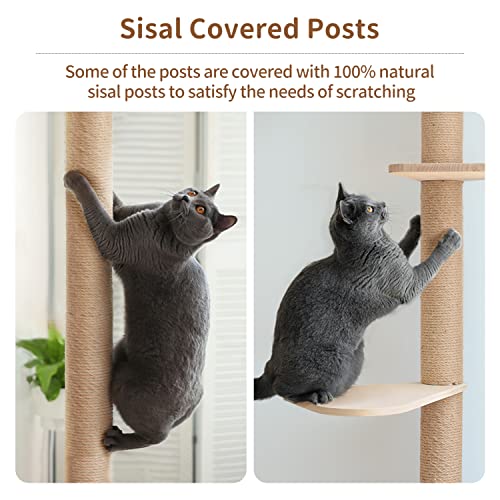 Wood Cat Tower Floor to Ceiling Adjustable with Natural Sisal Rope D574678