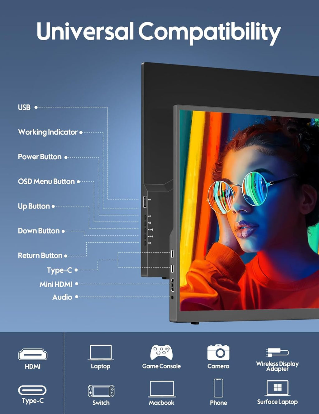 18.5 inch 100Hz Portable Monitor 1080P FHD IPS HDR Gaming Display A411