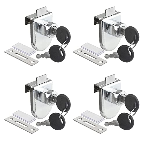 4Pack Zinc Alloy Double Glass Door Display Lock Cabinet Lock with 2 Alike Keys for 4.5-8mm Glass Door K56933