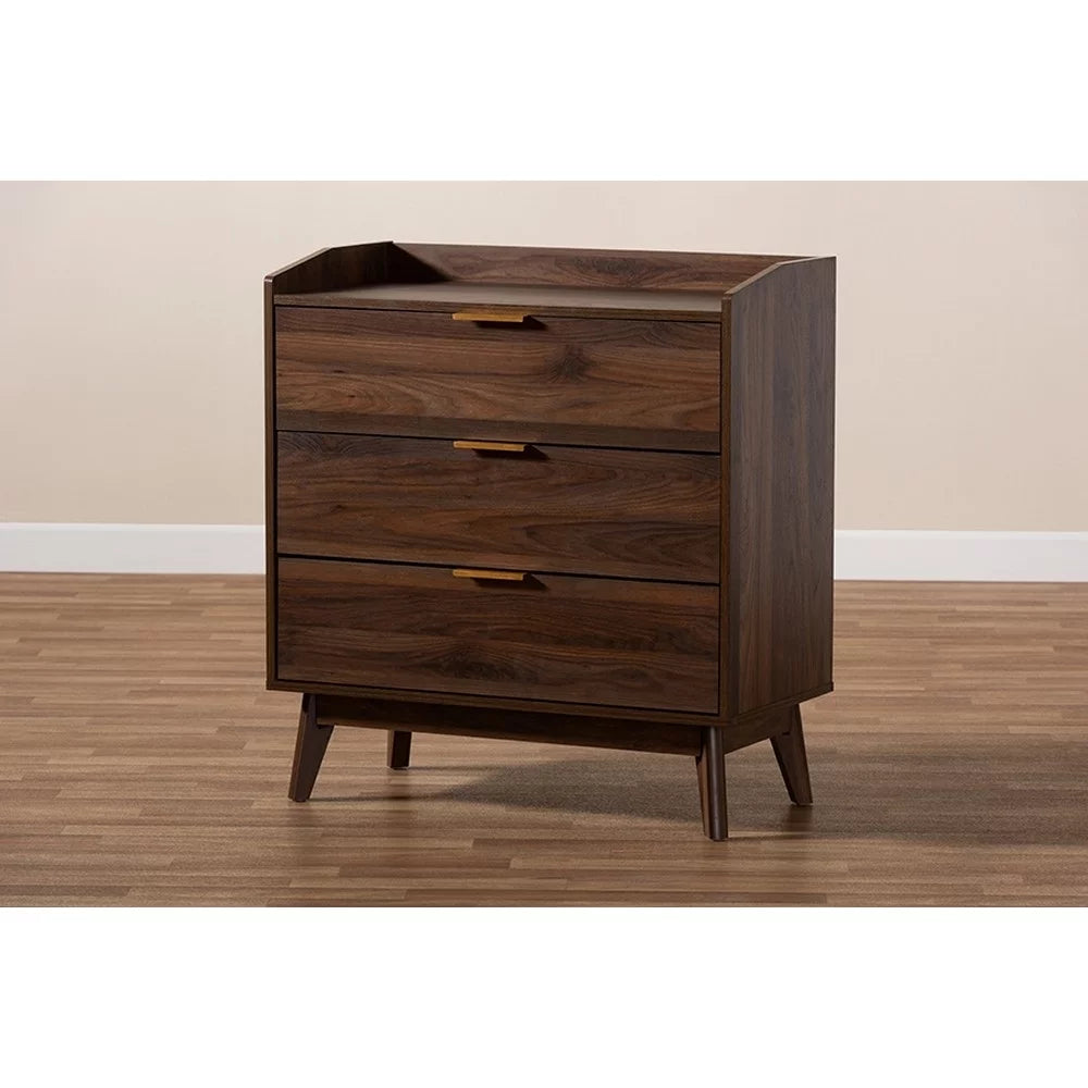 Walnut Brown 3-Drawer Wood Chest X694