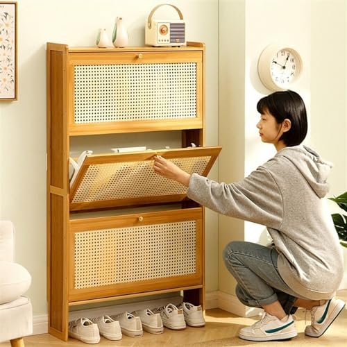 Slim Bamboo Shoe Storage Cabinet with Flip Drawers Z666