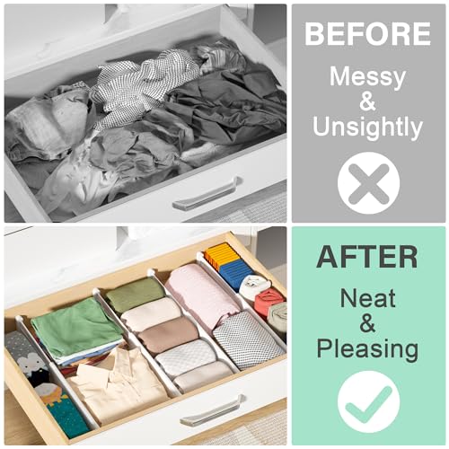 Drawer Dividers 8 Pack, 2.36" High, 12.6-22.8'' Adjustable Expandable Plastic Drawer Organizers H47220