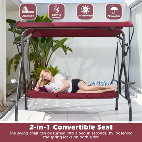 Green Patio Swing with Canopy 3 Seat with Stand Y5688
