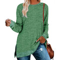 Green Long Sleeve Color Block Tunic Tops W3318