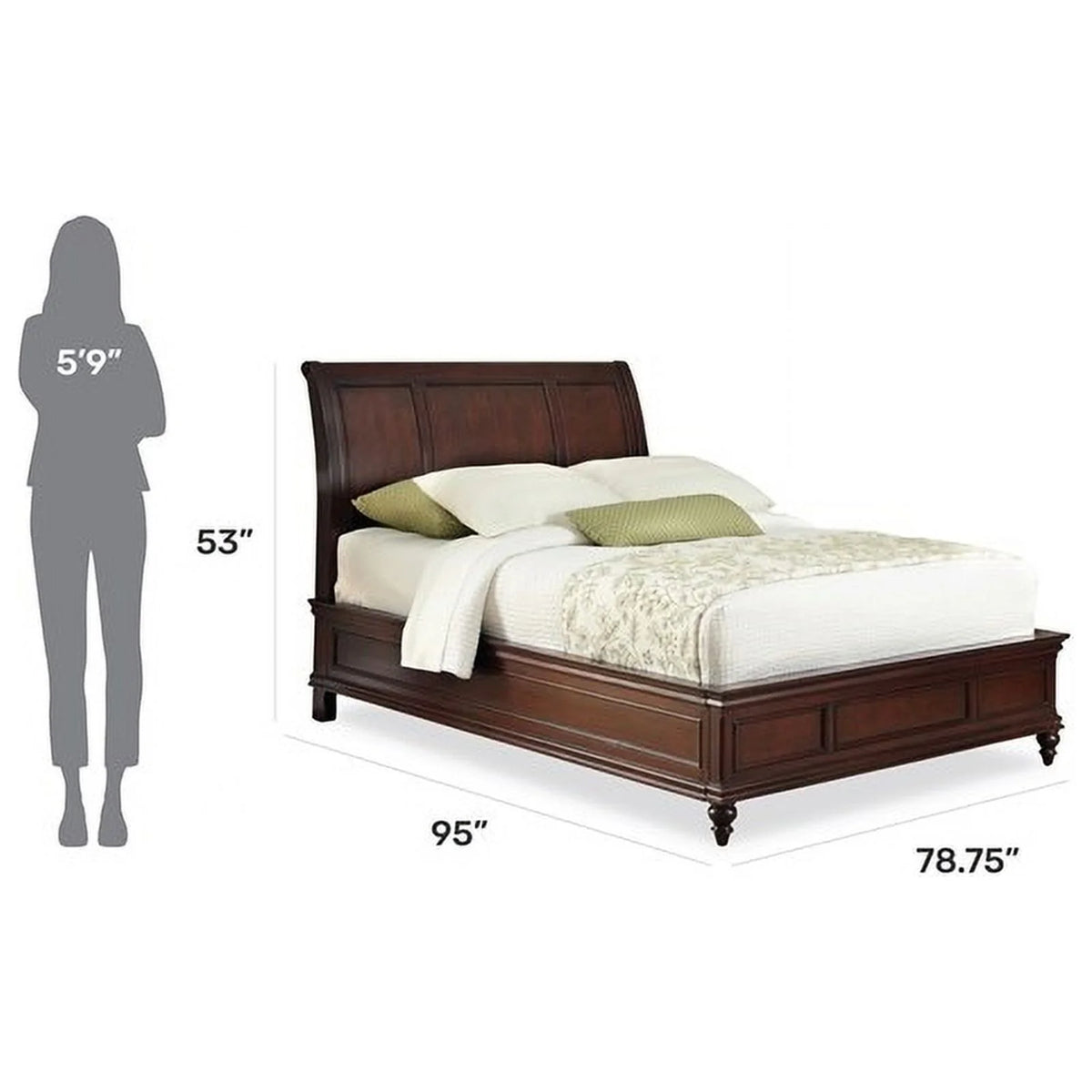 King Size Mahogany Wood Sleigh Bed Q375