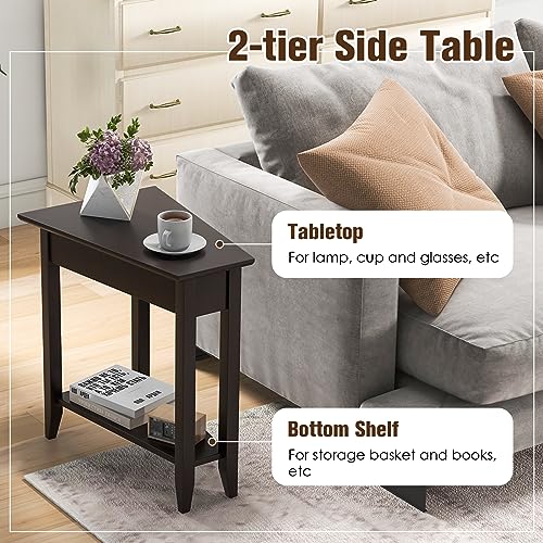Espresso Wedge End Table with Storage Shelf and Solid Wood Legs W98822