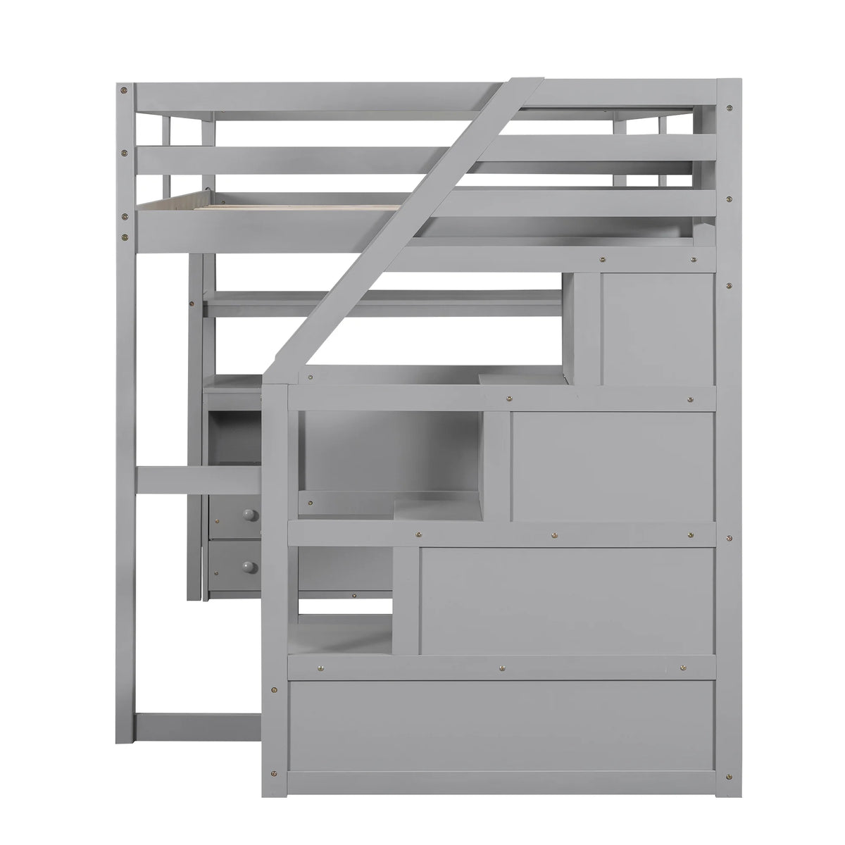 Full Wood Loft Bed with Desk, Storage Stairs, Two Drawers C833