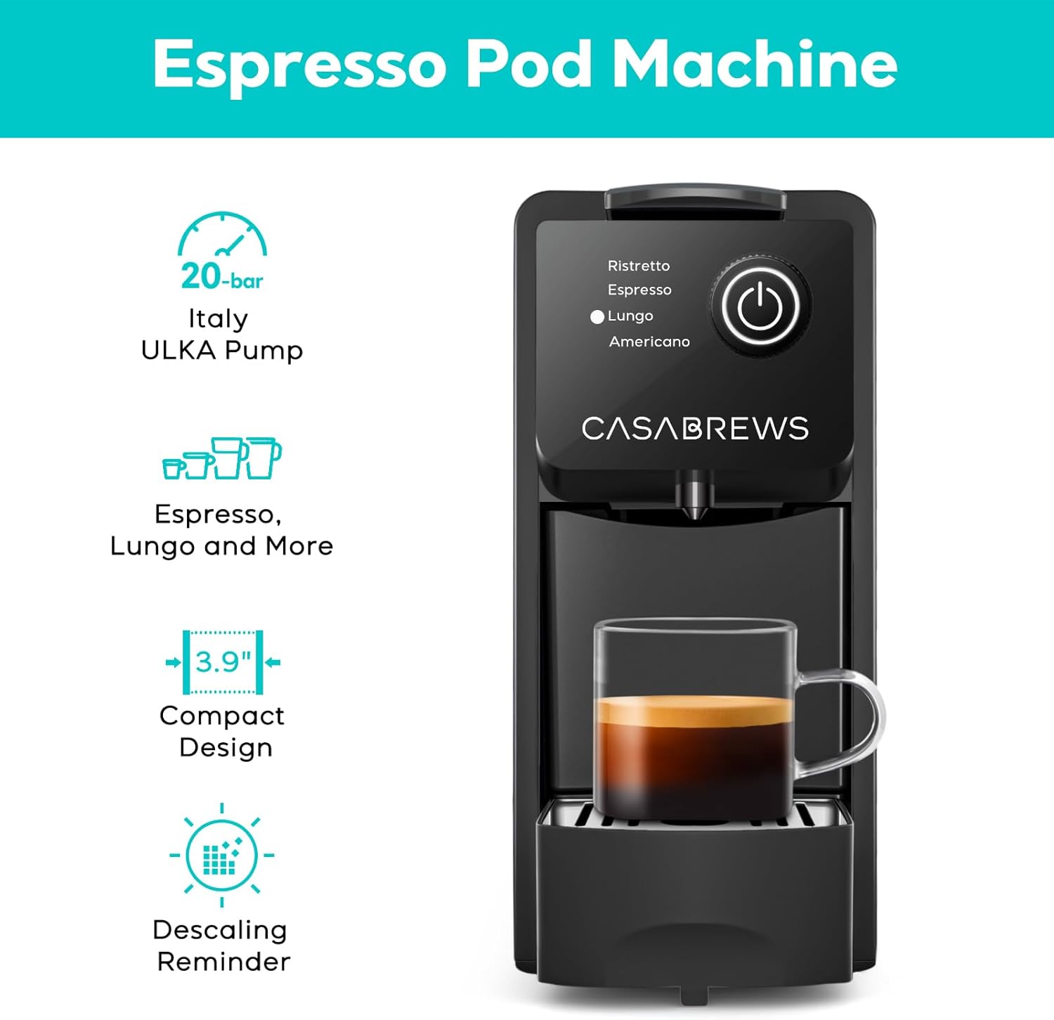 20 Bar Compact Capsule Coffee Machine with 21 oz Removable Water Tank D4461
