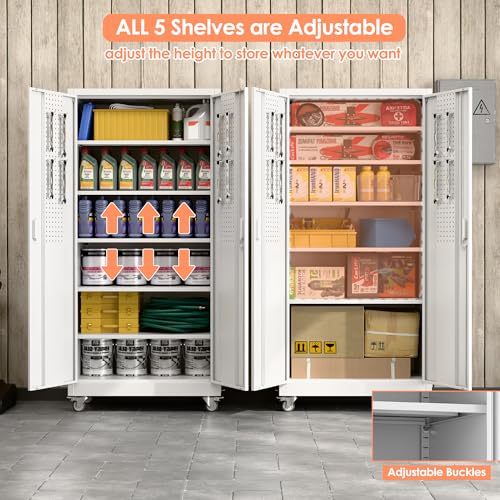 73" H Metal Storage Cabinet with Wheels and Locking Doors X5049