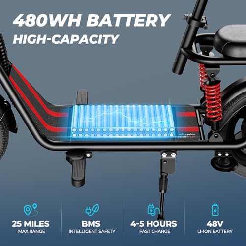 850W Peak Electric Scooter with Seat, 22MPH & 25 Miles Range, Dual Suspension, 14" Folding E Scooters G525998