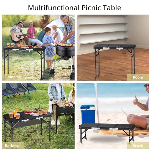 3ft Adjustable Height Aluminum Folding Camping Table with Storage Net E51705