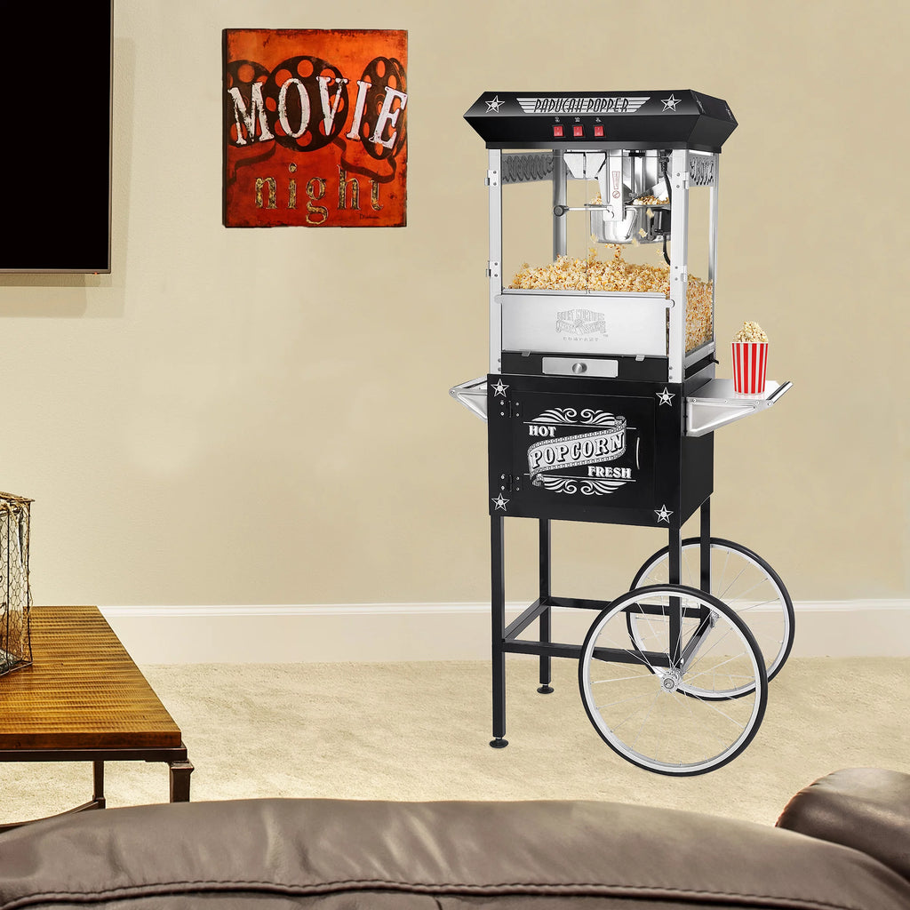 Black Antique Style 8oz Popcorn Popper Machine with Cart I5799