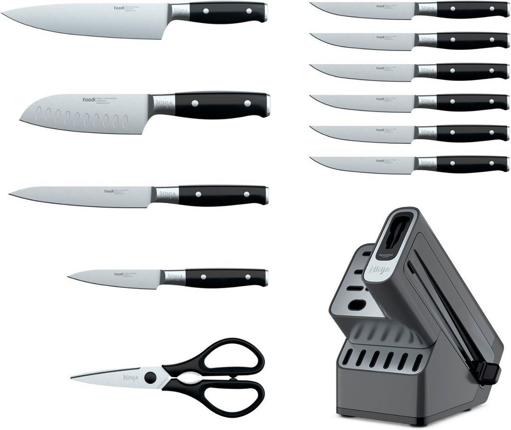 12 Piece German Stainless Steel Knife Block Set with Built-in Sharpener, Black C89100