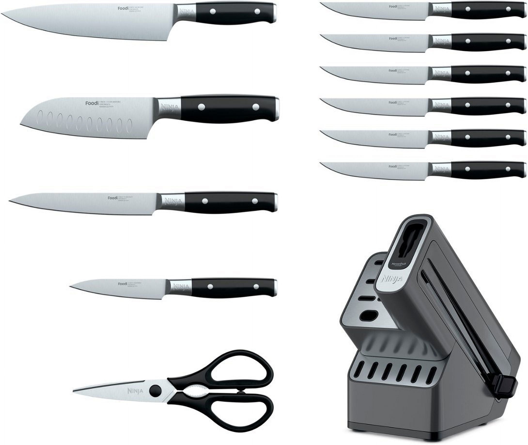12 Piece German Stainless Steel Knife Block Set with Built-in Sharpener, Black C89100