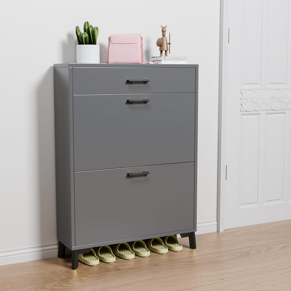 Gray 32" Slim Shoe Storage Cabinet N453