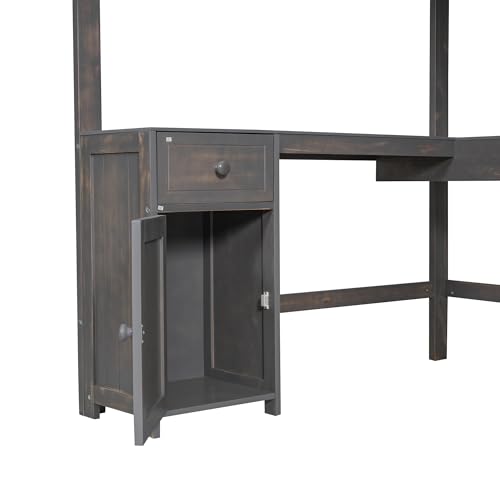 Full Size Solid Wood Loft Bed with Desk and Storage Drawers (White) H419763