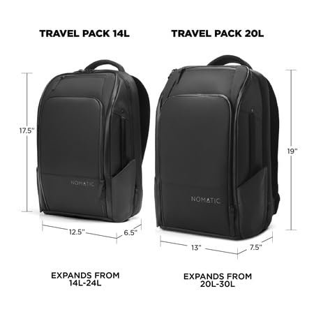 20L Water Resistant Expandable Black Backpack Y363614