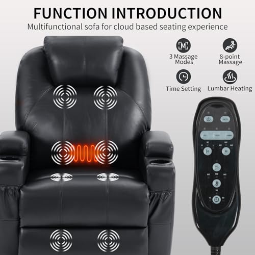Black PU Leather Power Lift Recliner Chair with Heat O354