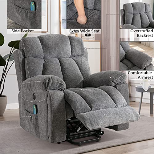 Light Gray Power Lift Recliner Chair with Massage and Heat R131598