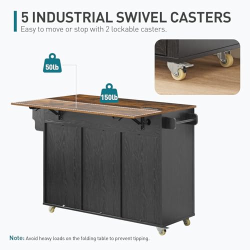 White and Walnut Rolling Kitchen Island with Storage M94580