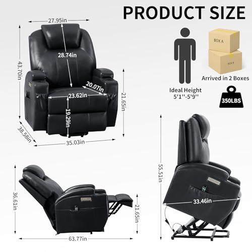 Black PU Leather Power Lift Recliner Chair with Heat O354