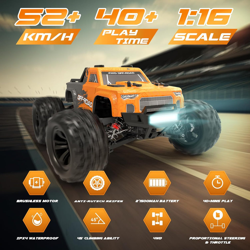 1:16 Brushless RC Car 52+KMH 4X4 Waterproof Off Road Buggy L1614