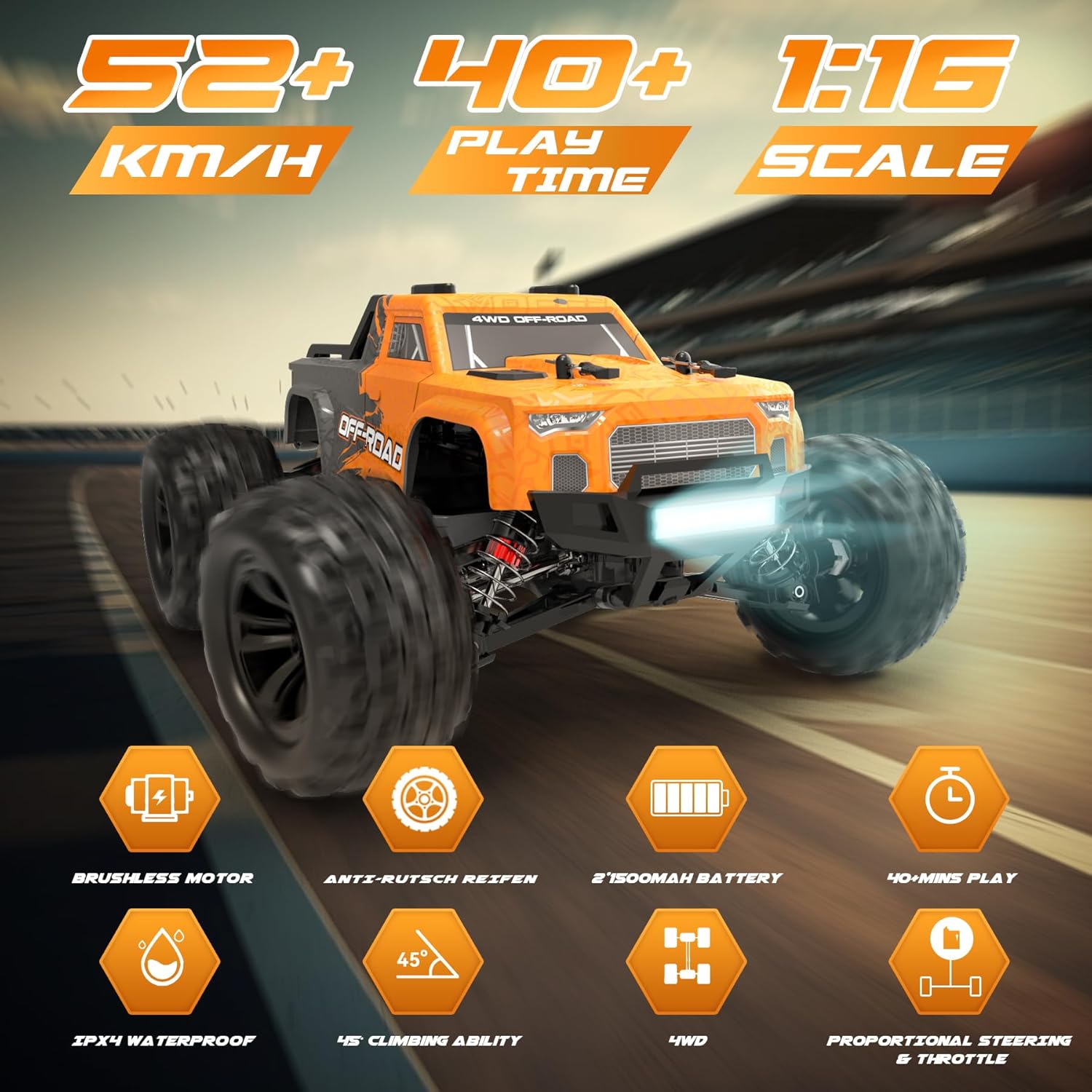 1:16 Brushless RC Car 52+KMH 4X4 Waterproof Off Road Buggy L1614