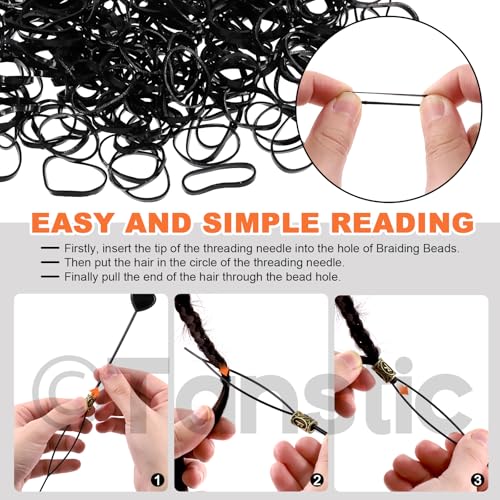 300Pcs Viking Rune Beads Hair Beard Beads Set including 5Pcs Black Pull Hairpin Quick Beader Hairpins and 200Pcs Black Rubber Bands with a Bag U339