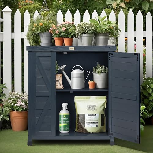 Outdoor Storage Cabinet with Metal Tabletop, 3 Adjustable Shelves E23316