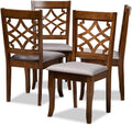 Grey Fabric Upholstered Walnut Brown Wood 4-Piece Dining Chair Set C312