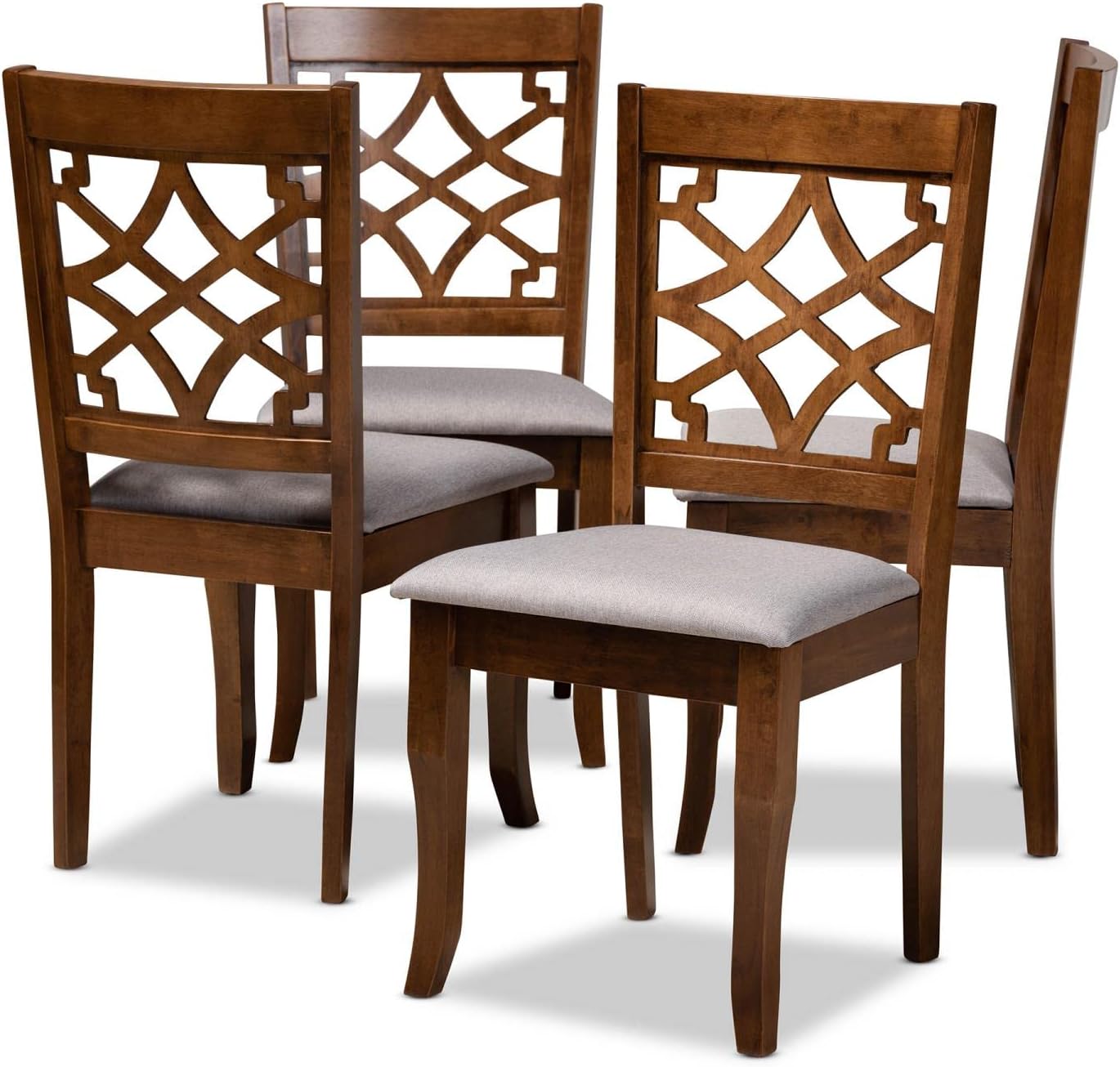 Grey Fabric Upholstered Walnut Brown Wood 4-Piece Dining Chair Set C312