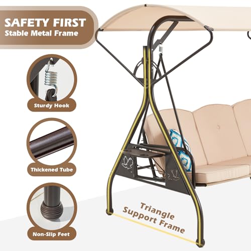 Green Patio Swing with Canopy 3 Seat with Stand Y5688