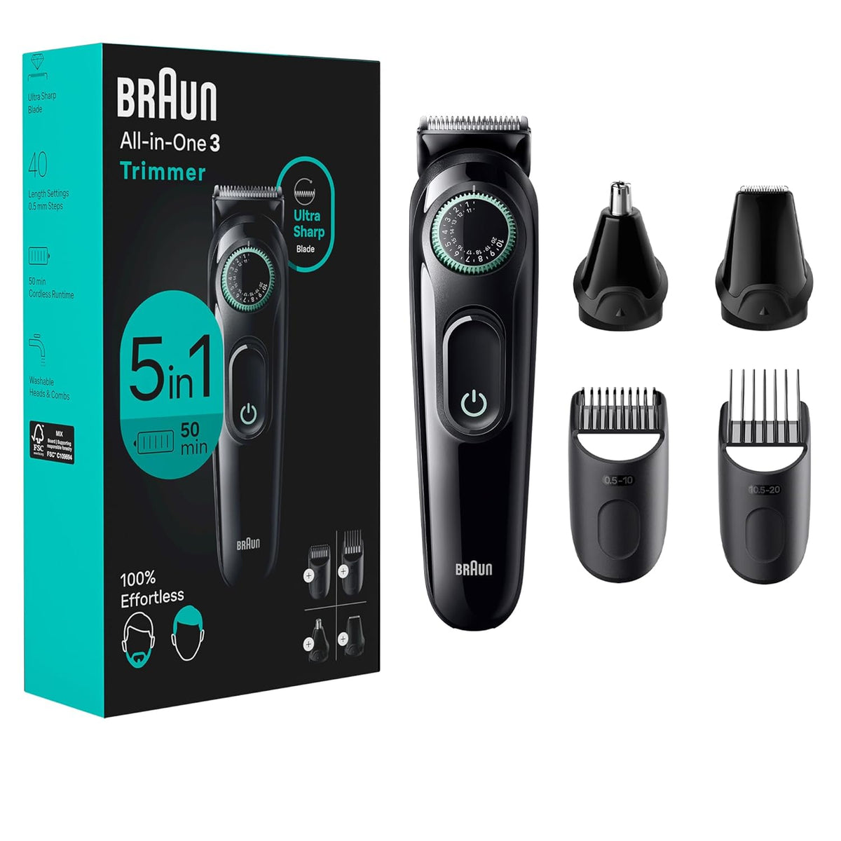5-in-1 Trimmer for Men with Beard Trimmer, Ear & Nose Trimmer, Hair Clippers, Black D699