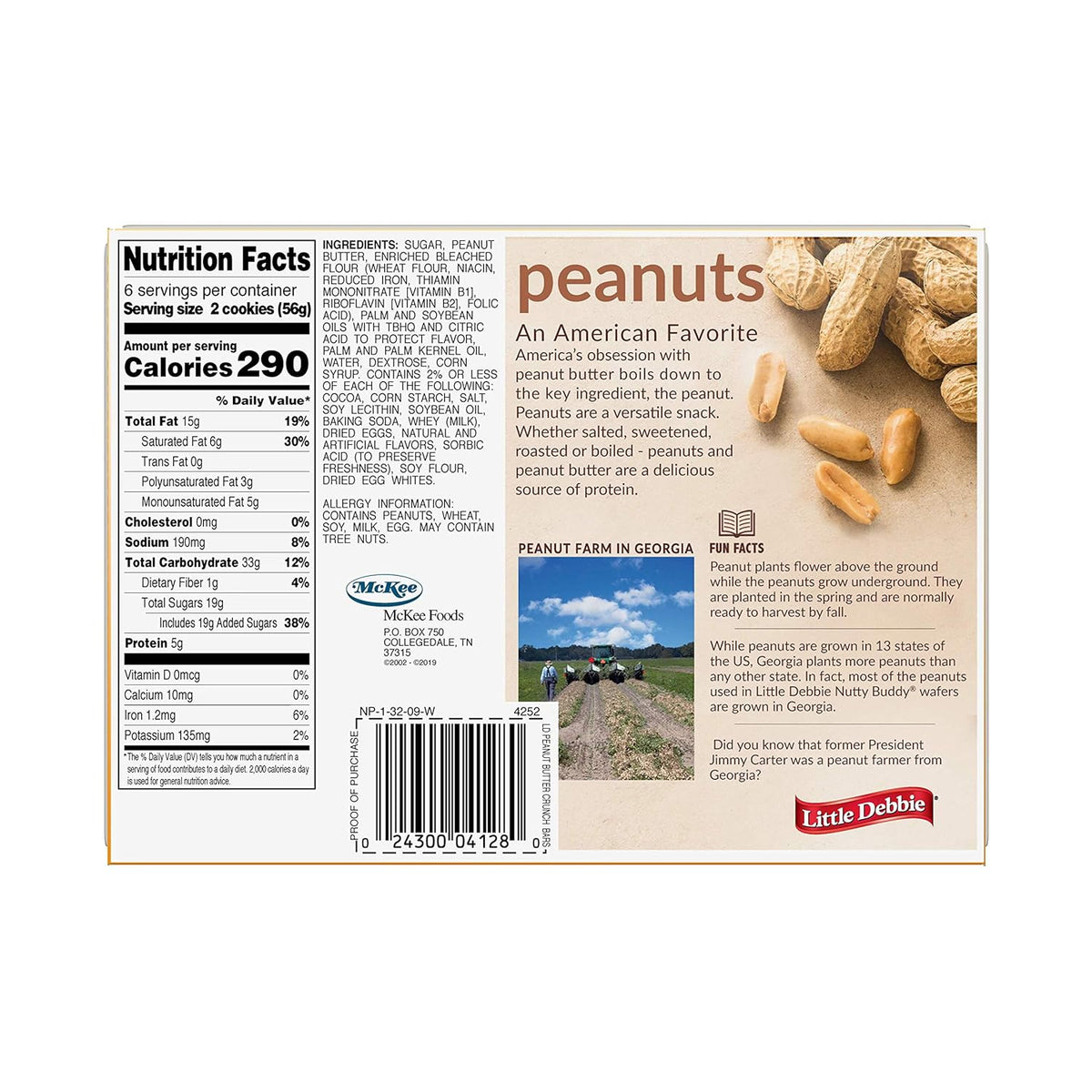 Peanut Butter Crunch Bars, 11.72 Oz Box, 6 Twin Wrapped Cookies, 12 Count B38408