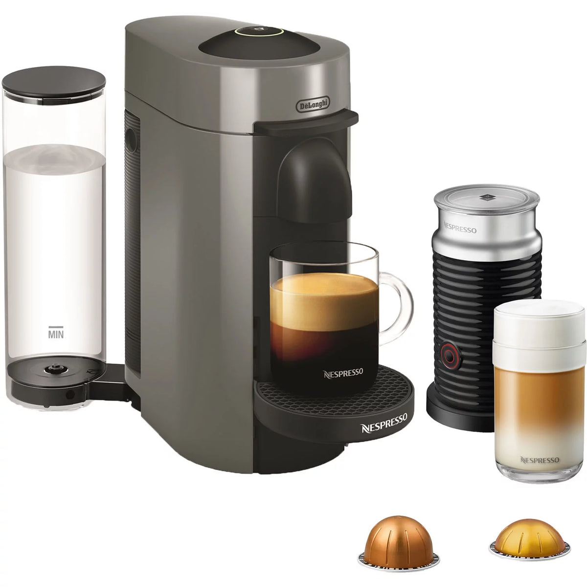 Gray Coffee and Espresso Machine with Aerocinno G984779