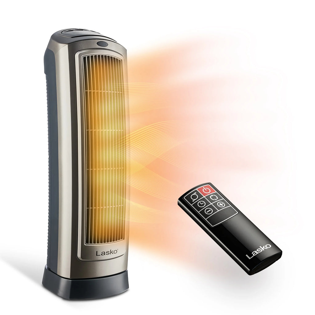 23" 1500W Oscillating Ceramic Space Heater with Timer, Remote, Silver I643