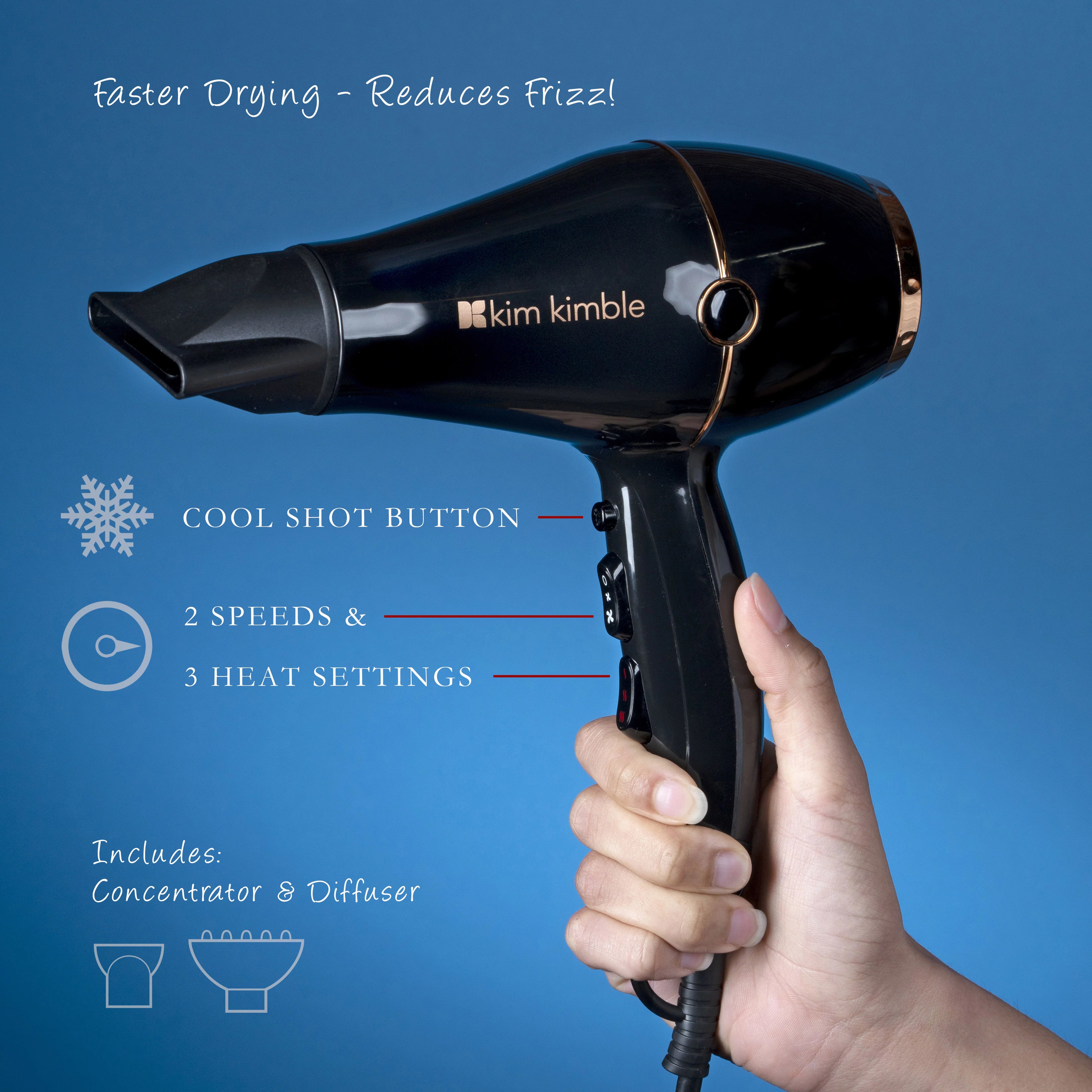 Black 1875W Pro Hair Dryer with Concentrator and Diffuser J83070