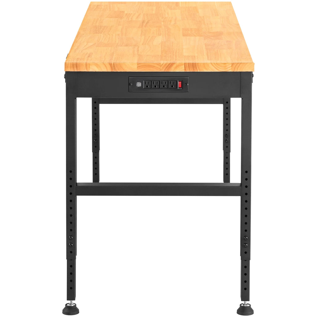 Adjustable Height Workbench with Power Outlets and Hardwood Top F128