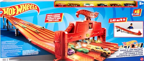 6-Lane Raceway Toy Car Track Set with 6 Cars N29461