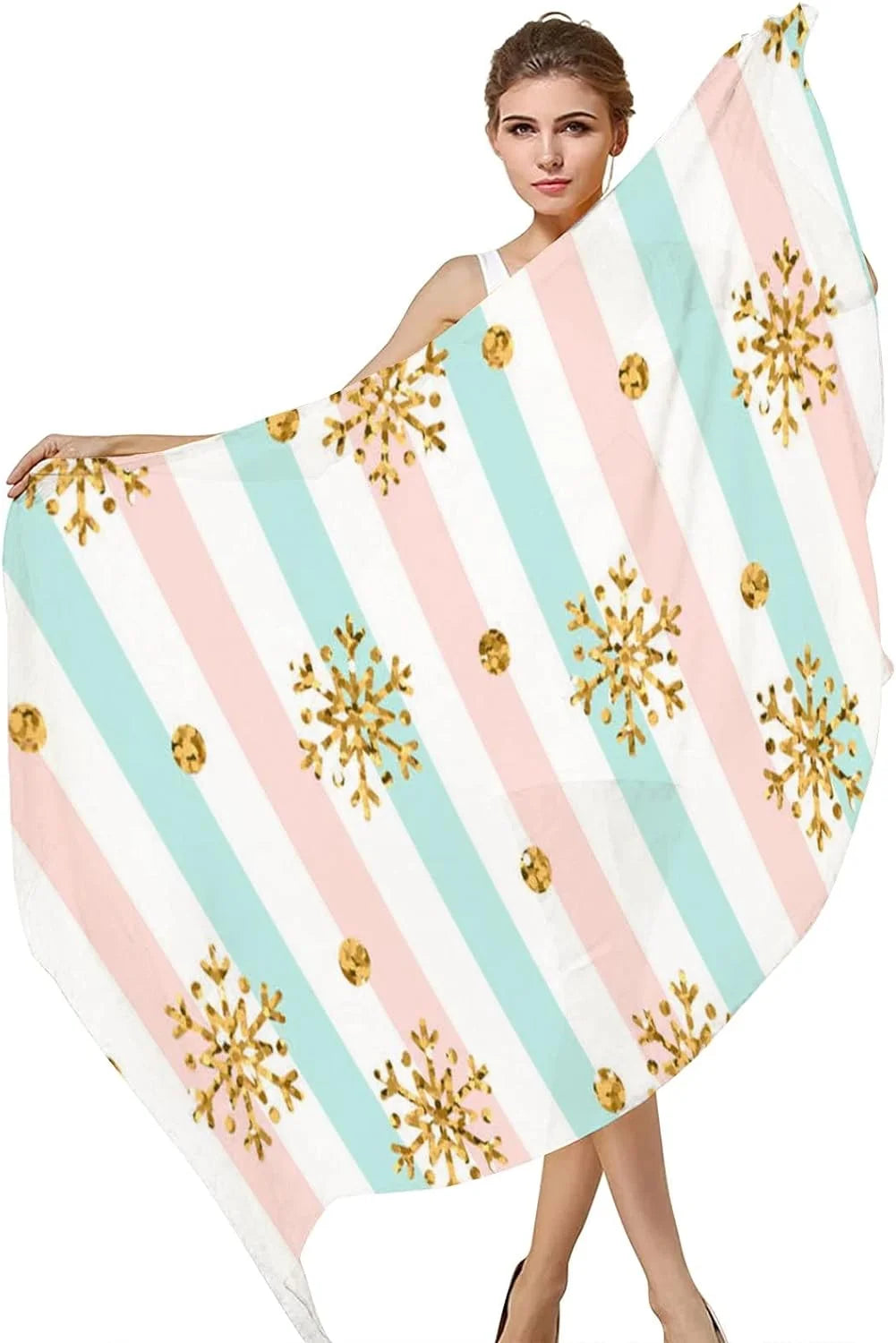 Gold Snowflake Long Silk Neck Scarf Lightweight Shawl Wrap Scarves O28207