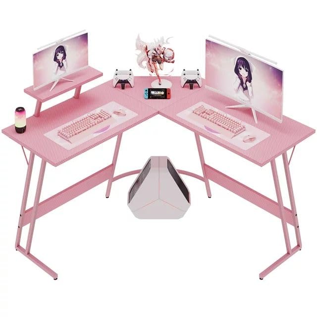 Pink 47 Inch L Shaped Computer Desk with Carbon Fiber Surface P785832