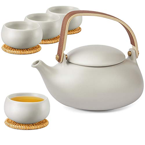 27 oz Ceramic Japanese Teapot with Fine Stainers and 4 Cups I1804