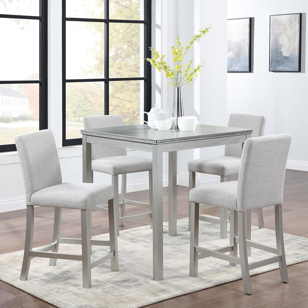 5-Piece Acacia Wood Counter Height Dining Table Set with 4 Upholstered-Seat Chairs J91026