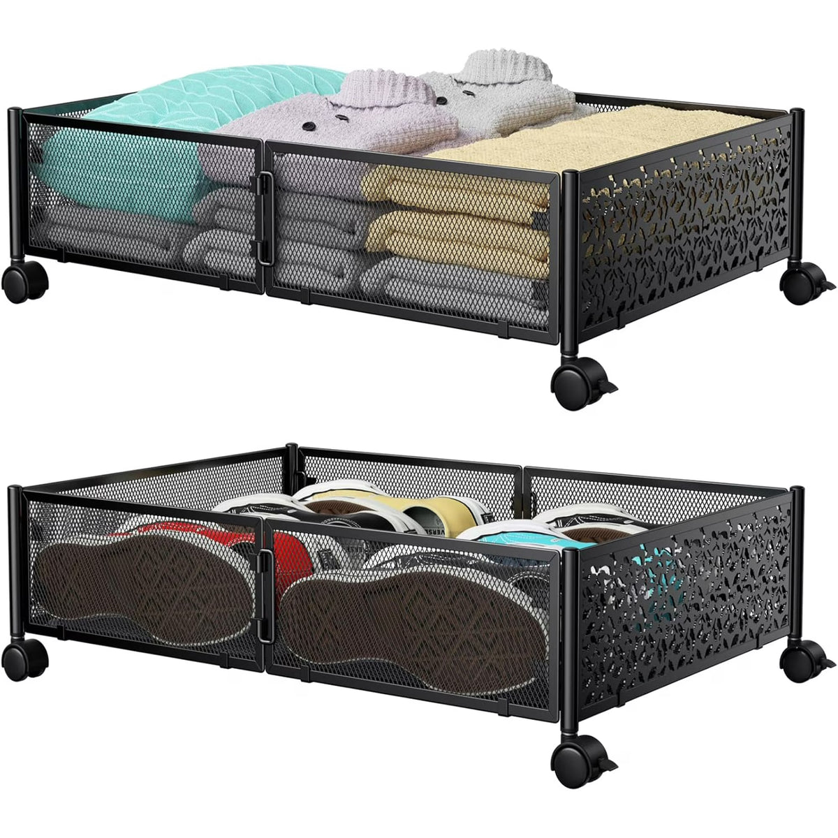 Under Bed Storage Containers with Wheels Metal Storage Containers -2PCK V580