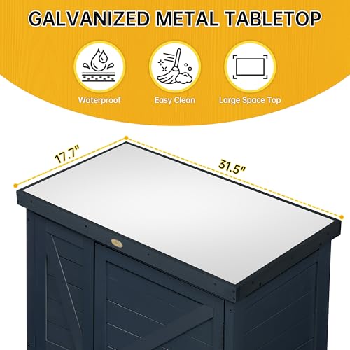 Outdoor Storage Cabinet with Metal Tabletop, 3 Adjustable Shelves E23316
